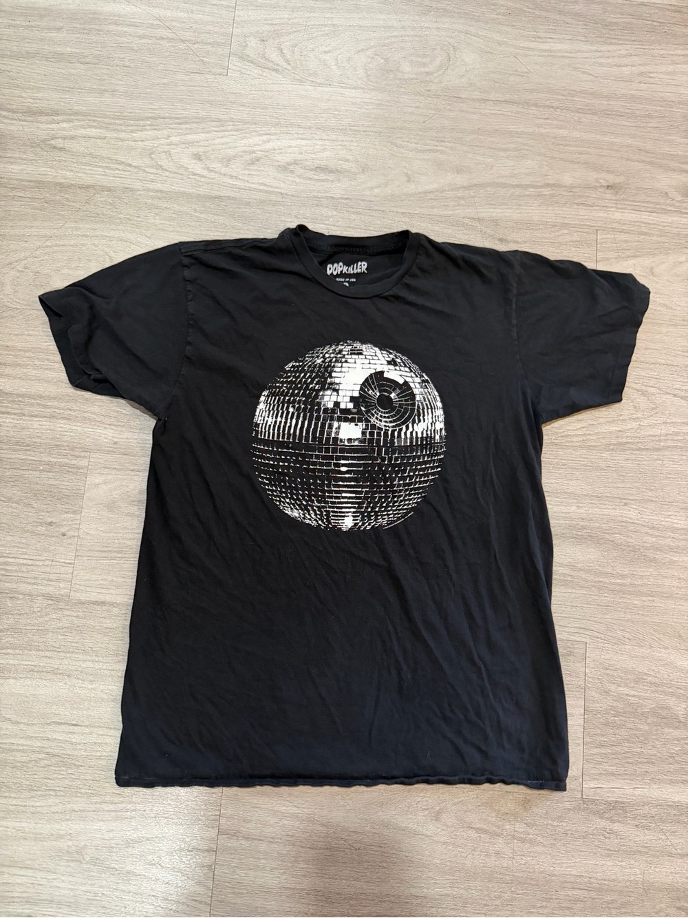 Black Short-Sleeve Graphic Tee with Silver Death Star